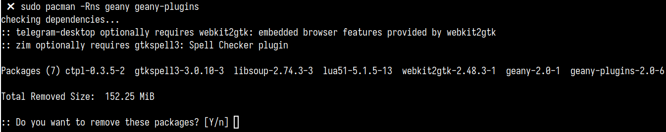 Pacman -Rs command usage